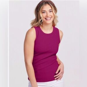 Woolx Raegan Sleeveless Ribbed Tank Top Small - Jam-Berry Color NWT Slim fit